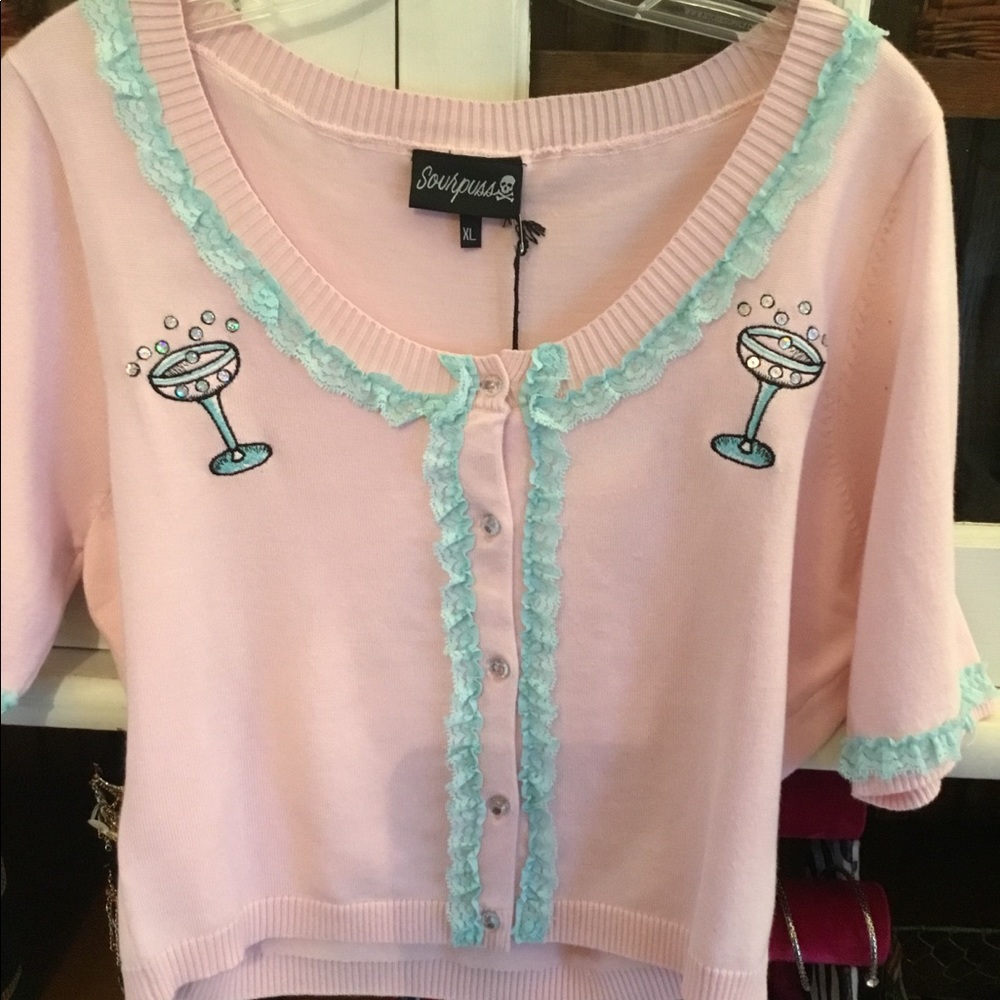 Sourpuss pink cropped martini cardi 3/4 sleeve